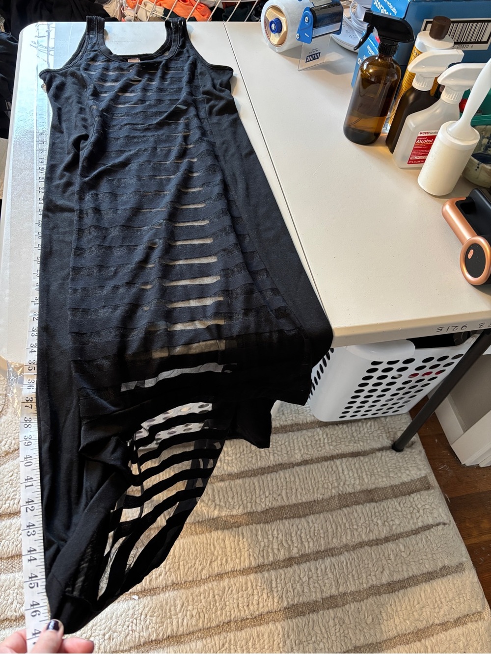 Miken Swim Black Sheer Cover-Up Size Small Bodycon Festival Stripes High Low Hem - Picture 9 of 11